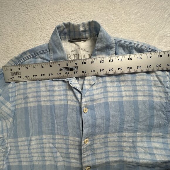 Tommy Bahama Relax Mens Blue Plaid Short Sleeve Button-Up Shirt Large Casual - Picture 5 of 7